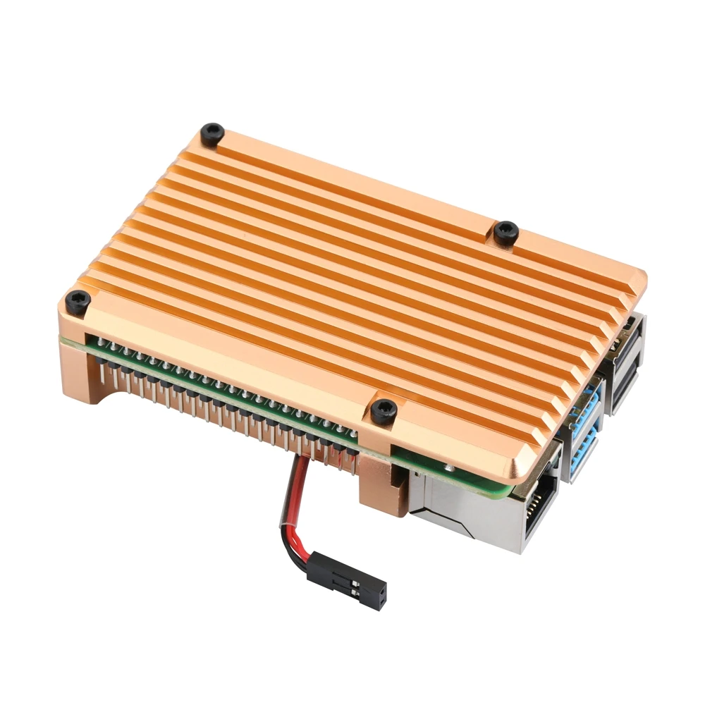 Алюминиевый Чехол Raspberry Pi 4 с двойным охлаждающим вентилятором, Золотой металлический корпус, черный корпус для RPI4 Raspberry Pi 4B
