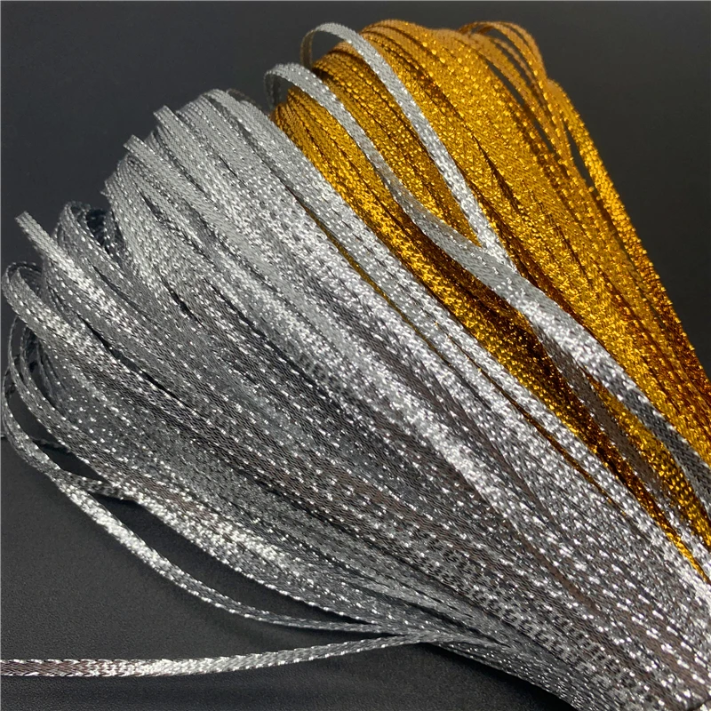Polyester Ribbon 3/5/8/10mm 10yards Gold/Silver For Bow Wedding Christmas Decoration DIY Gift Wrapping