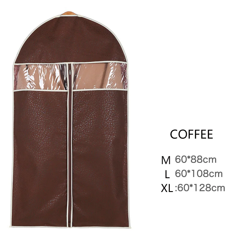 Coffee Рельефный нетканый пылезащитный чехол на молнии, сумка для одежды, шуба, чехол, прозрачное окно, костюм для хранения, платье, оболочка, пальто, Топпер - Цвет: Coffee