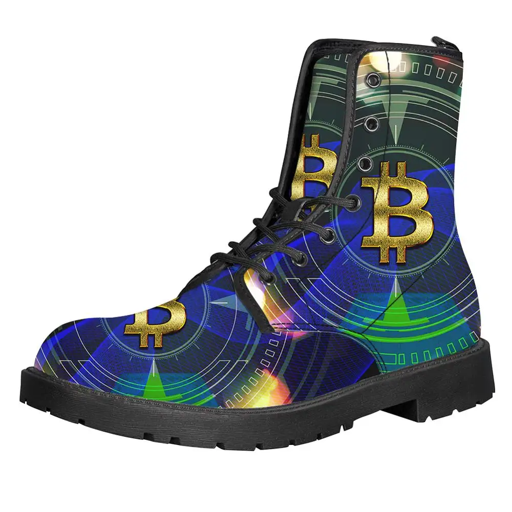 Customized Image LOGO Bitcoin Print Men Boots For Martin Boots Male Shoes Motocycle Boots Warm Ankle Boots Winter Shoes Men Shoe - Цвет: LTFN0051