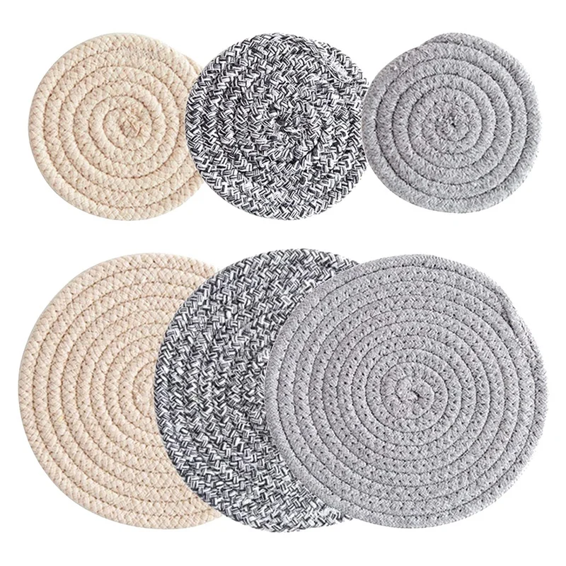 Potholders Set Trivets Coasters for Drinks Round Cotton Thread Weave Dishes Pads Cooking and Baking(6 Pcs) | Дом и сад
