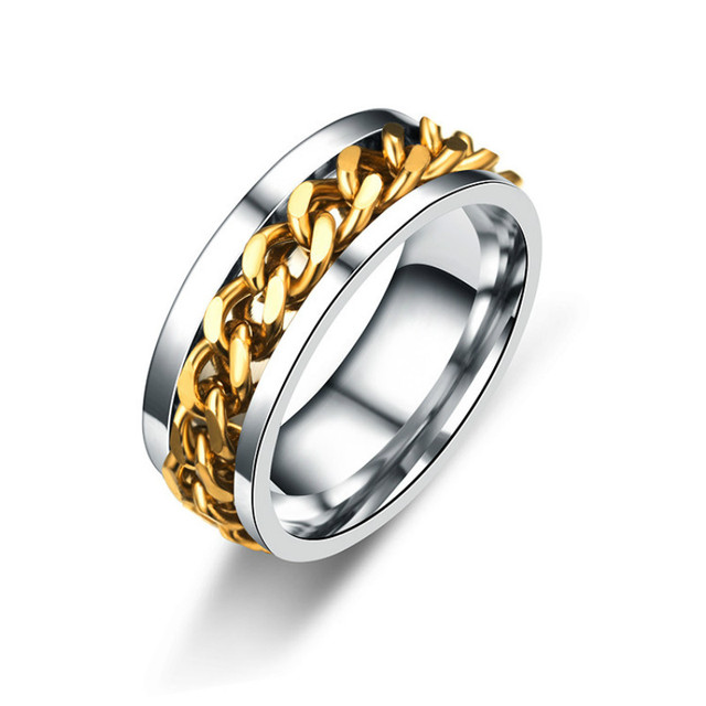 Spinner Chain Men Rings Cool Stainless Steel 8mm Width Fashion Rings For Men Women Jewelry Party Gift