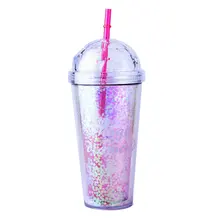 Creative Straw Cup Cream Straw Flash Double-layer Cup Cylindrical Shape Transparent Home Cafe Exquisite