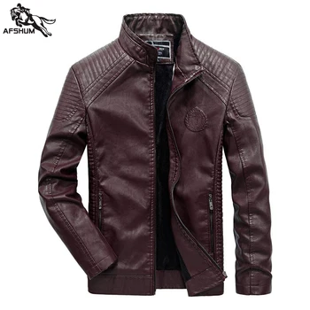 

jacket men casual leather jackets men's Slim fit thin section stand collar motorcycle chaqueta de cuero plus velvet warm Coat