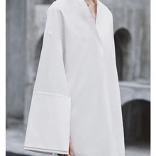 Подиумное женское белое свободное платье с отложным воротником и длинным рукавом, модная Осенняя однобортная рубашка, платья