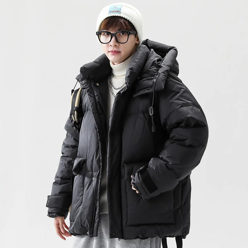 

Мужской однотонный пуховик с большими карманами, утепленная Повседневная зимняя куртка, синяя, коричневая, черная парка