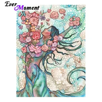 

Ever Moment Diamond Painting Girl And Flower Art Mosaic Bead Embroidery Cross Stitch Kits Handmade Gift Craft Wall Decor 5L1182