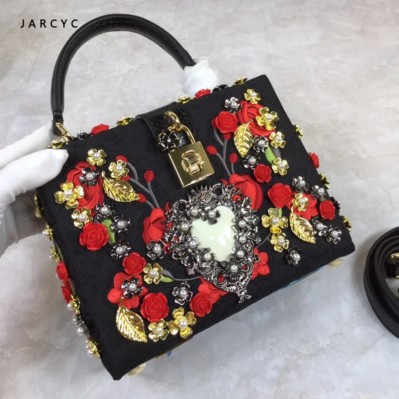 

Goddess!Luxury Brand Rivet Lady Bag Genuine Cow Leather Messenger Bags Embroidery Flower Pearl Women Handbag Famous Designer Sac