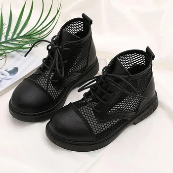 

Summer Children Girls Kids Black Pink Hollow Rome Boots For Big Girls School Mesh Breathable Martin Boots New 2020 Lace up