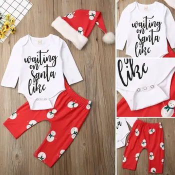 

My First Christmas Baby Boy Girl 0-24M Clothes Tops+Leggings Pants+Hat Xmas Outfit