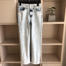 Женская мода Свободный необработанные джинсы 1225