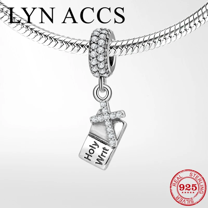 Real 925 Sterling Silver Alphabet Holy Writ Clear CZ Cross fine Pendant Bead Jewelry Making Fit Original LYNACCS Charm Bracelet | Украшения