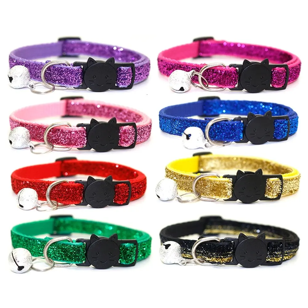 

Pet Cat Collar with Bell Breakaway Fashion Adjustable Kitten Cat Sequin Collar Neck Strap Cat Accessories Pet Supplies