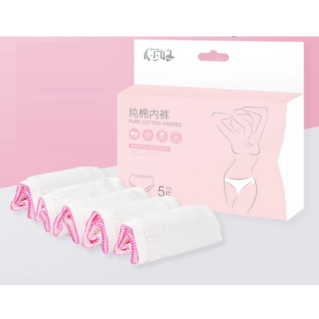 5 Pieces / Pack Lady Women Disposable Cotton Large Underwear Travel Panties Briefs for SPA Beauty Salon Hotel Trip Outdoor