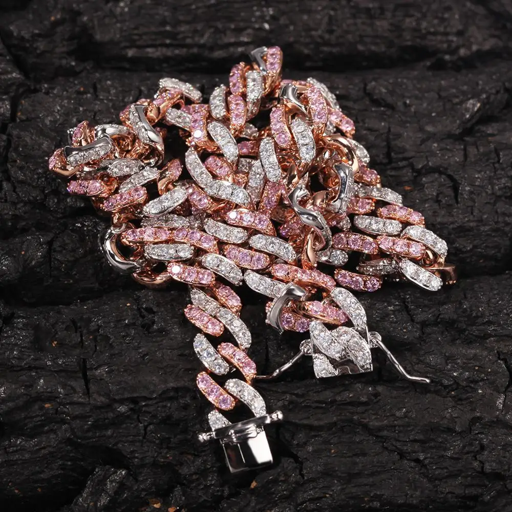 

Hip Hop Pink AAA Cubic Zirconia Paved Bling Iced Out Cuban Chorkers Necklaces Luxury CZ Stone Link Chain Bracelets Men Jewelry