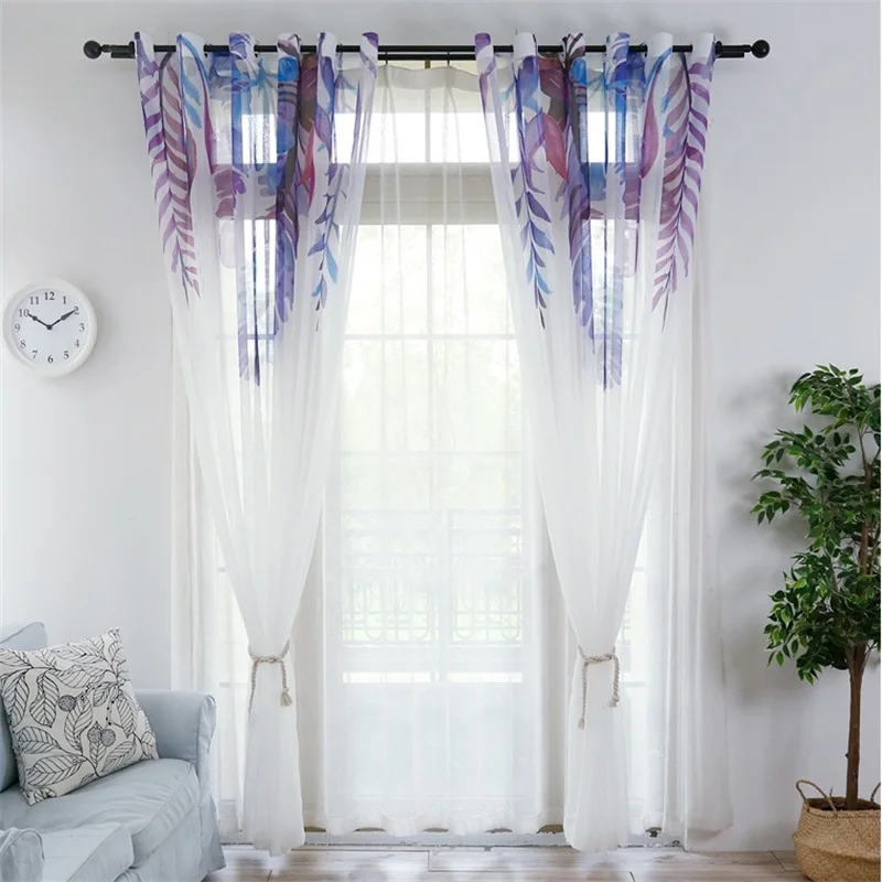 Современные тюлевые шторы с фиолетовыми перьями для домашнего декора для гостиной, спальни, оконные шторы из вуали, светильник, трансмиссия S305#4