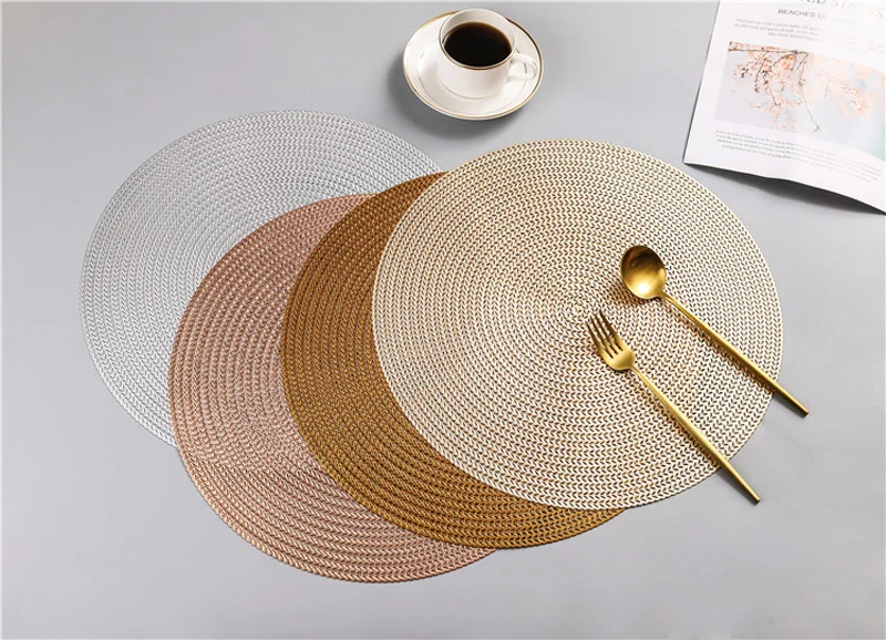 38CM Hotel Restaurant Round PVC Placemat Nordic Anti-scalding Insulation Table Mat Steak Pad (11)