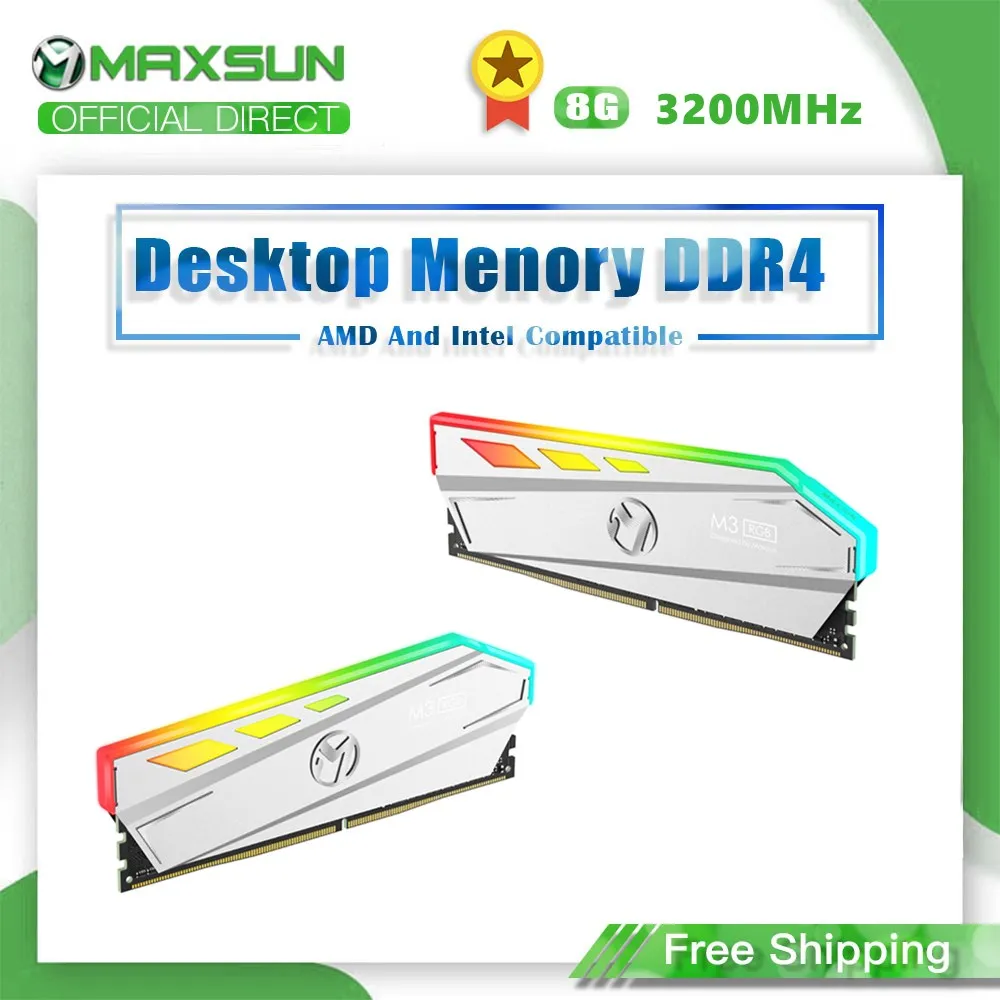 

Newest MAXSUN RGB Lighting RAM ddr4 8GB 3200MHz Interface 288Pin Memory Voltage 1.2V Lifetime warranty memoria Original Rams