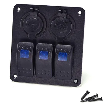 

Blue LED 3 Gang Switch Panel With 3.1A Dual USB Charge Port For Car Boat Marine Truck Accessories 12~24V Rocker Switch