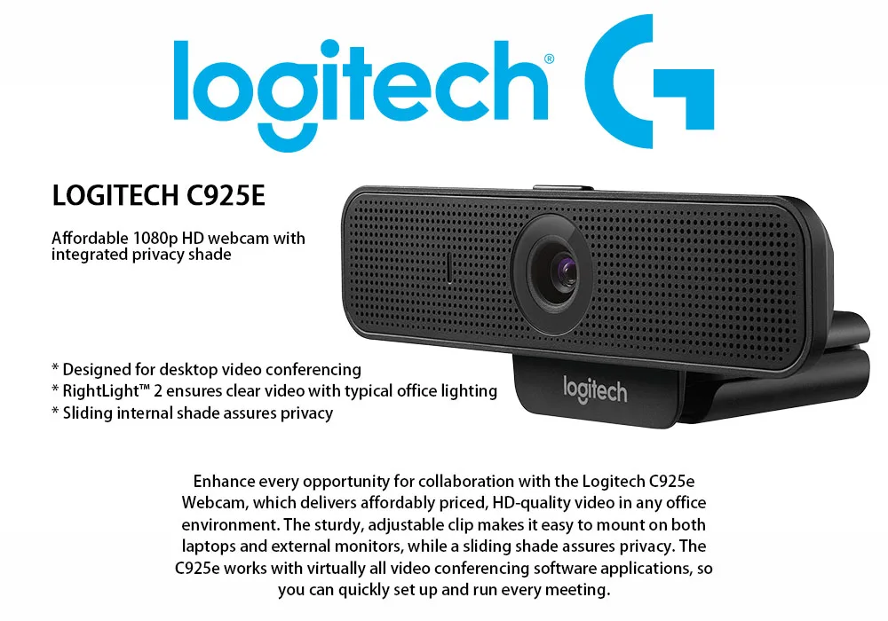 Logitech C925e 1080P HD веб-камера с автофокусом Full HD 1080P и HD 720P камера со встроенным абажуром конфиденциальности и встроенным микрофоном