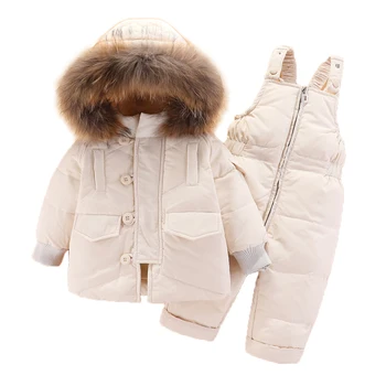 

2020 Winter Baby Clothes Set Fur Collar Down Jacket Coat Warm Overalls Baby Snowsuit 1-4 Years Kids Toddler Girl Jumpsuit