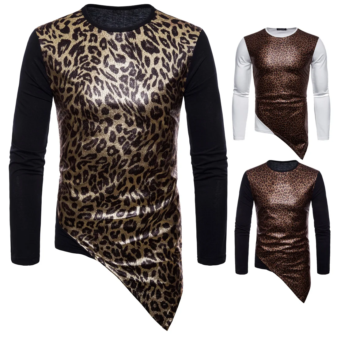 

Autumn 2019 Newest S-xxl Plus Size Men's Clothes Fashion Trendy Leopard-print Individual Long Sleeve T-shirt Men Tshirt
