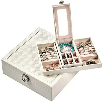 

Jewelry Box jewelry box 2 drawers jewelry box with mirror PU leather lined convelvet watch box