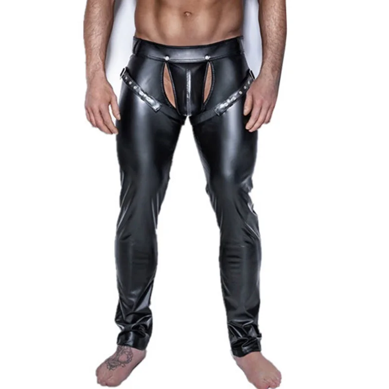 Мужские брюки с открытой промежностью из искусственной кожи, латексные леггинсы, штаны-карандаш для фитнеса, Taniec Na Rurze, Клубная одежда для геев, сексуальные лосины, XXL