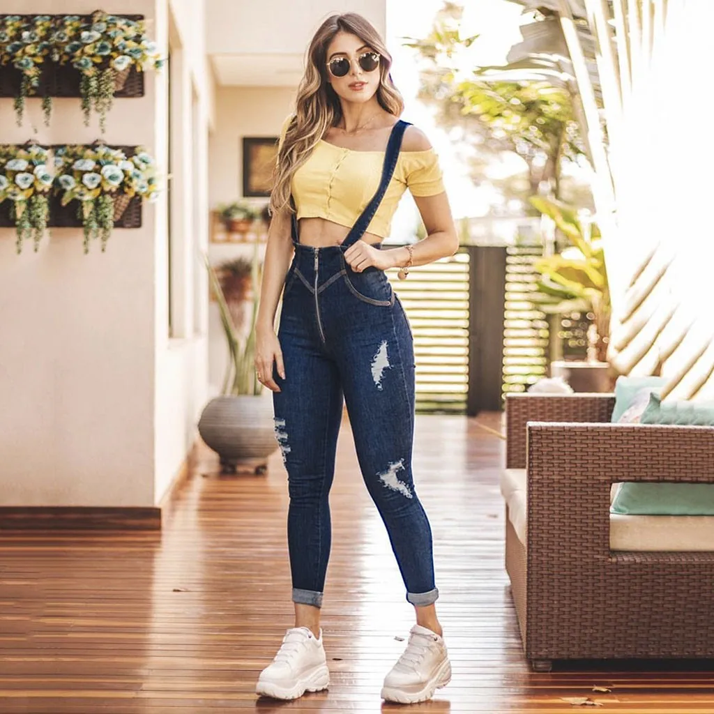 2020 Femmes Jean Femme Mode Mince Trou Global Shourt Pantalon Ete Spodnie Jeansowe Damskie Bretelles Sans Manches Vetements G30 Aliexpress