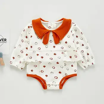 

2020 Autumn Newborn Baby Girls Clothes Cherry Print Baby Girl Bodysuit Ruffle Long Sleeve Jumpsuit Outfits