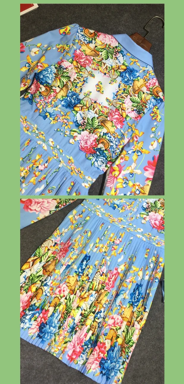 Дизайнерское платье; vestido de outono das mulheres manga longa; Повседневное платье с цветочным принтом; estampado fino plissado elegante vestido