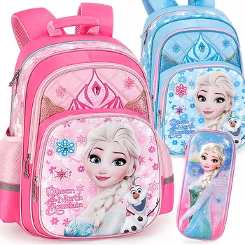 

New 3D Pink Blue Purple Elsa Princess Girls School Bag Pencil Case For Kids Children Elementary Primary School Book Backpack Bag