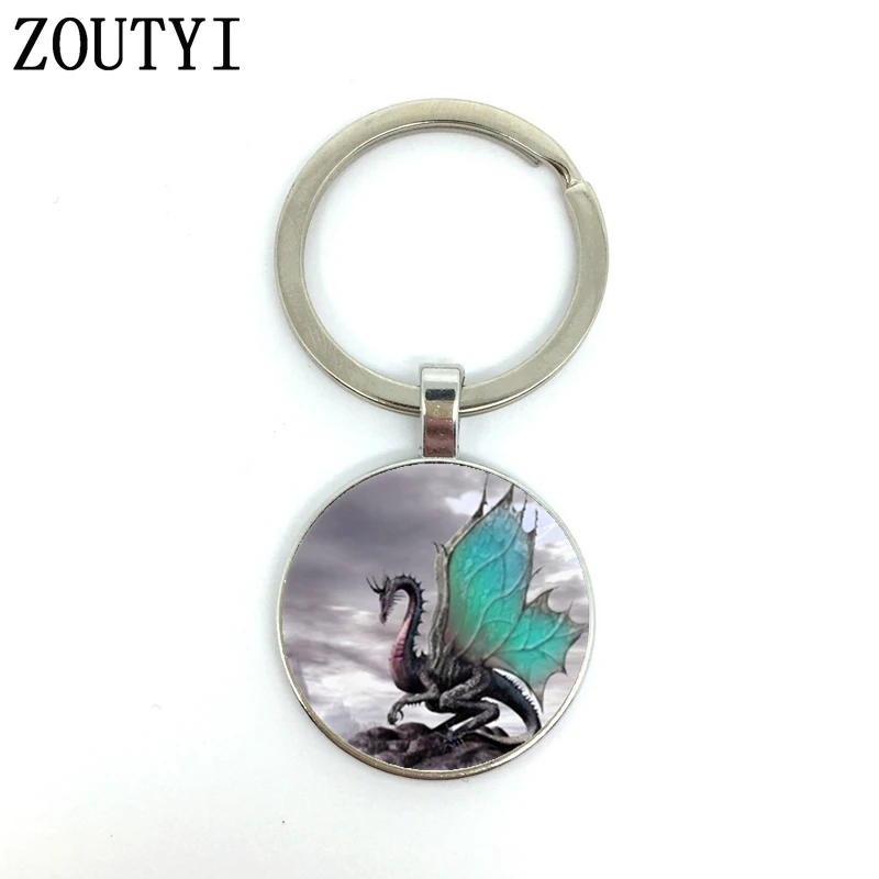 New/hot glamour dragon photos male and female keychain quality car key pendant convex glass keychain. | Украшения и аксессуары