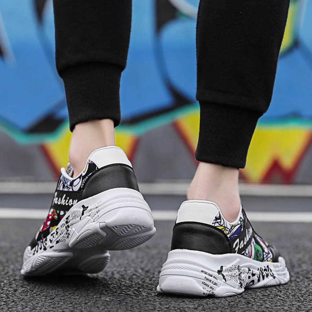 KANCOLLE/Модная Мужская Уличная дышащая обувь с дикими граффити; удобные мягкие кроссовки для ходьбы; спортивные кроссовки с низким берцем; 1217