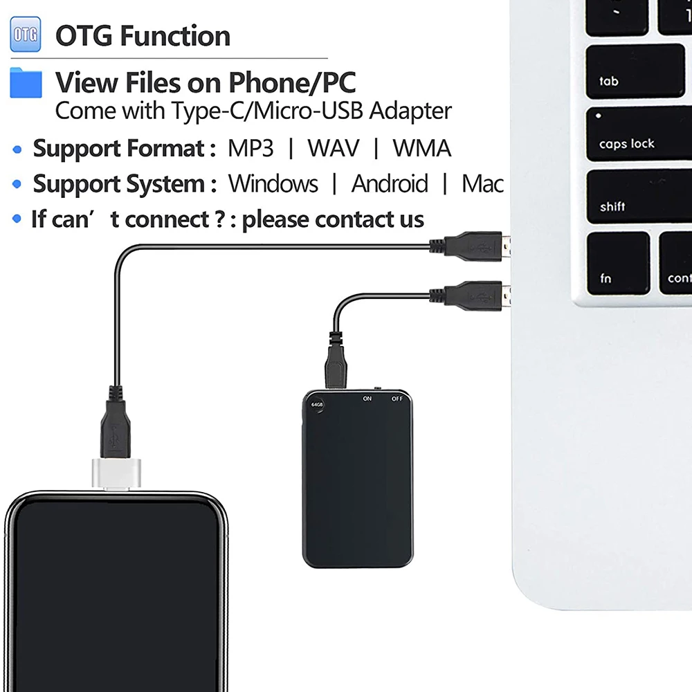 Digital com Dictaphone Aparelho de Gravação de Áudio Gravador Super Fino Flash 64g 300mah Usb - Image 4