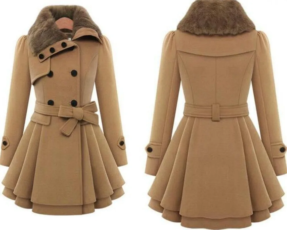 

Plus Size 4XL 5XL Women Winter Coat Women Wool Jacket Red Camel Blue Fur Collar Slim Korean Loose Casual Female Long Coats -85