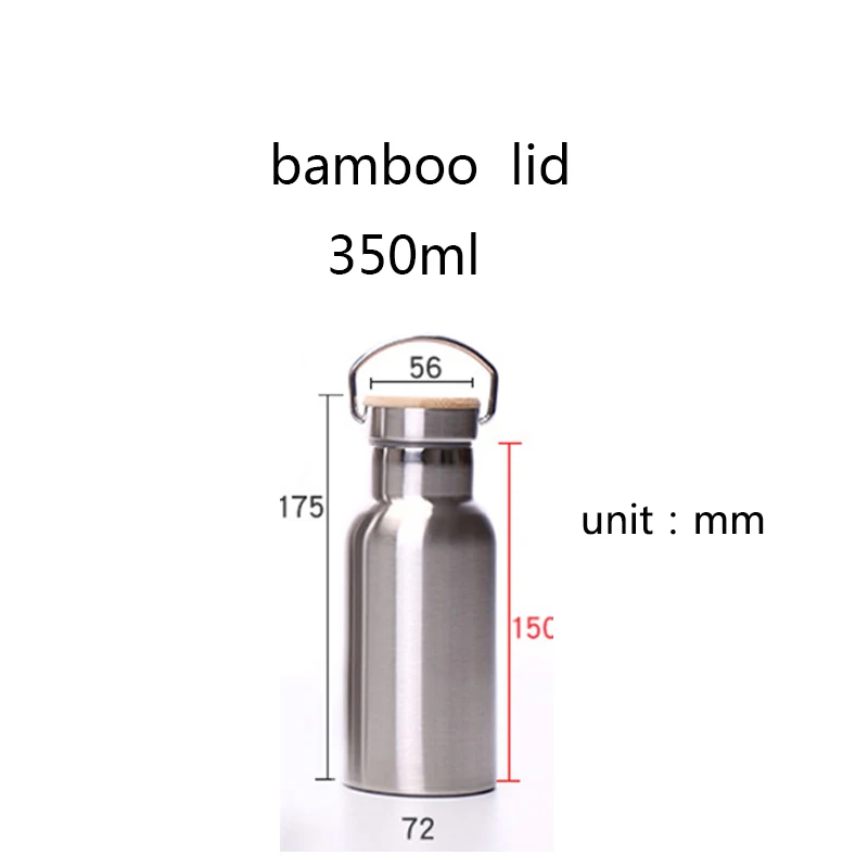 350ml bamboo lid Термос из нержавеющей стали с двойными стенками, бутылка для воды для путешествий, кемпинга, пеших прогулок - Цвет: 350ml bamboo lid