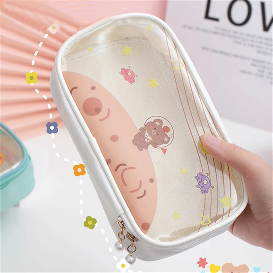 Estuches de lápices Material transparente, estuche Escolar grande para niñas, Ins, accesorios escolares, bolsos Kawai, Pantalones|Estuches escolares| AliExpress