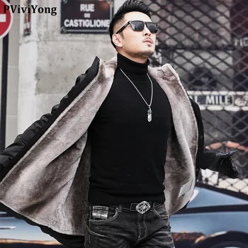 

PViviYong 2019 winter high quality real leather jacket men , 100% Wool liner coat men parka W1915-1