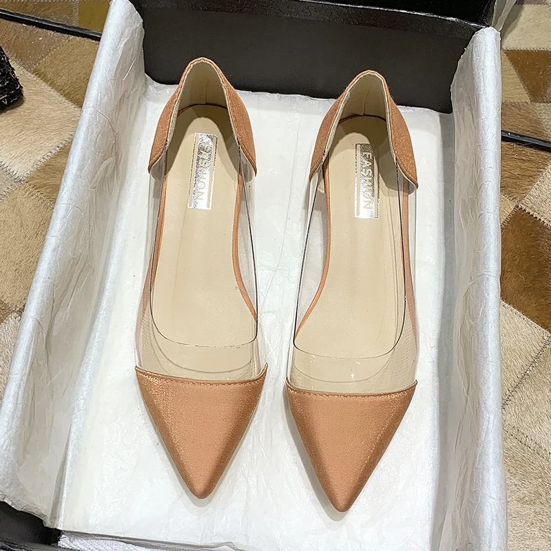 Zapatos planos de tacón sin cordones para Mujer, bailarinas, punta estrecha, transparentes, para verano