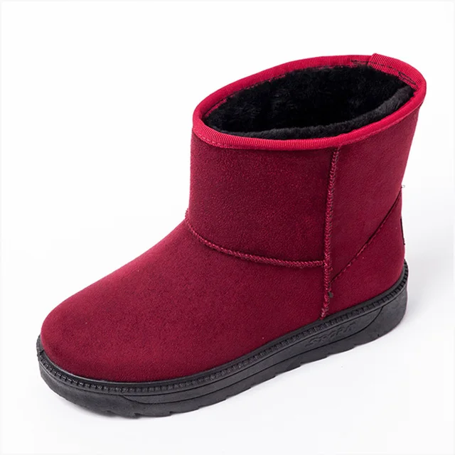 Женские ботильоны; теплые зимние ботинки на меху; женские зимние ботинки без застежки; женские замшевые осенние ботинки; модная обувь красного цвета - Цвет: Red