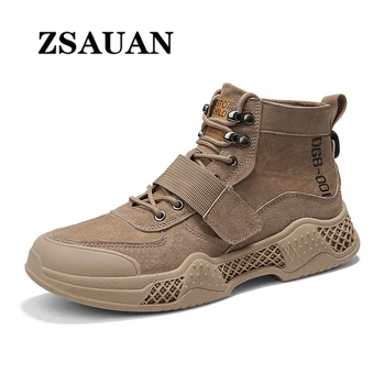 

ZSAUAN Men Ankle Boots High Quality Suede Leather Mesh Heel Men Sneakers Men Winter Short Plush Retro Casual Trend Boots
