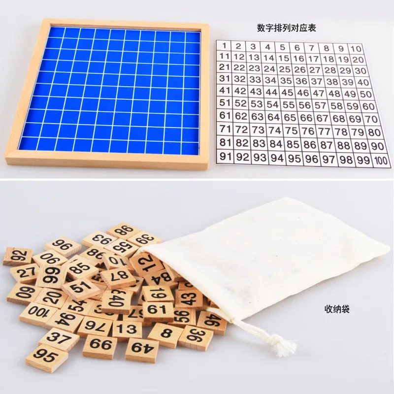 

Montessori Mathematics Teaching Aids 1-100 with Numbers Continuous Board Sort Board Wooden Hundreds Board Children Early Childho