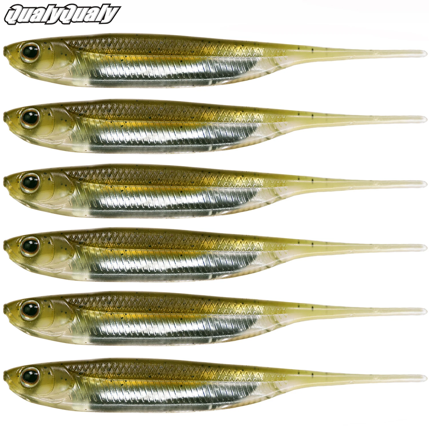 QualyQualy 6pcs/bag Fishing Soft Lures Shad Worm 8cm 2.8g Fishing Swimbaits Soft Silicone Lure For Bass Fishing