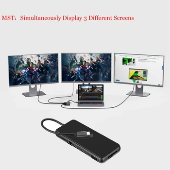 

MST Multi Hub Hdmi 2 USB C Laptop Docking Station USB 3.0 HDMI VGA RJ45 PD USB Hub for Laptop Macbook Pro Samsung Dock
