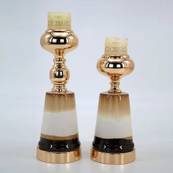 

European Creative Model Room Living Room Table amber Metal Ceramic Candlestick Arrangement Home Decorations