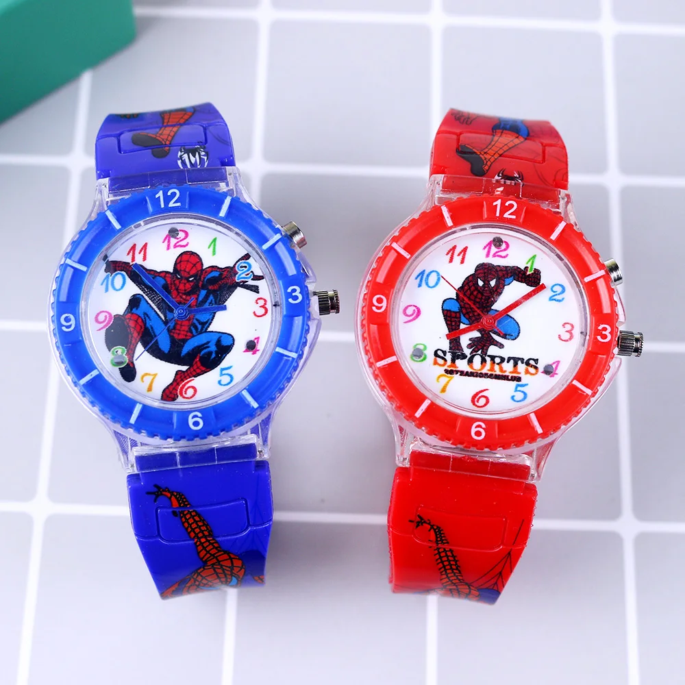 Children Watches Clock Flash-Light Super-Hero Cartoon Reloj Rubber-Strap Infantil Cute