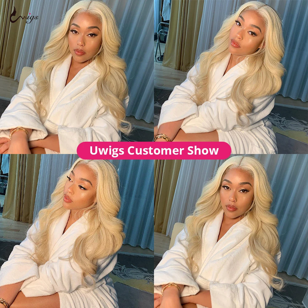 Uwigs 613 Blonde Lace Front Wig Human Hair Wigs 30 inch Body Wave Lace Front Wig Transparent Lace Frontal Wigs For Black Women 4