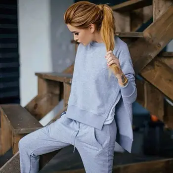 

Womens Tracksuit Irregular Sweatshirt 2Pcs Tops+Pants Split Outdoor Jogging Set