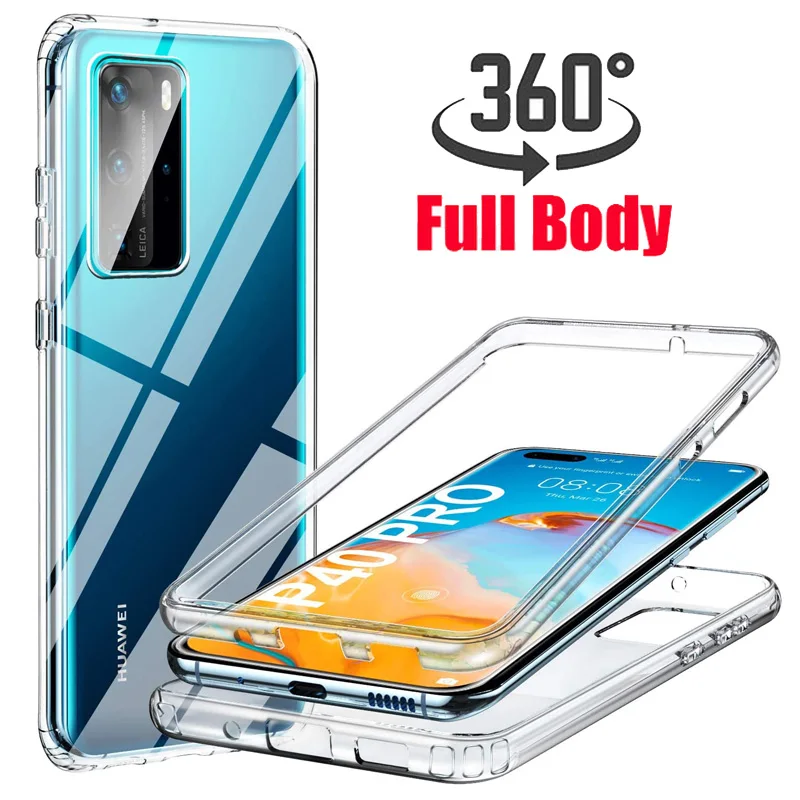 Двойной чехол для Huawei Honor 9C 20S 8A 8X 8S 7C 7A 20 Pro P20 P30 P40 Lite E Y9 Y7 Y5 Y6 360 прозрачный мягкий